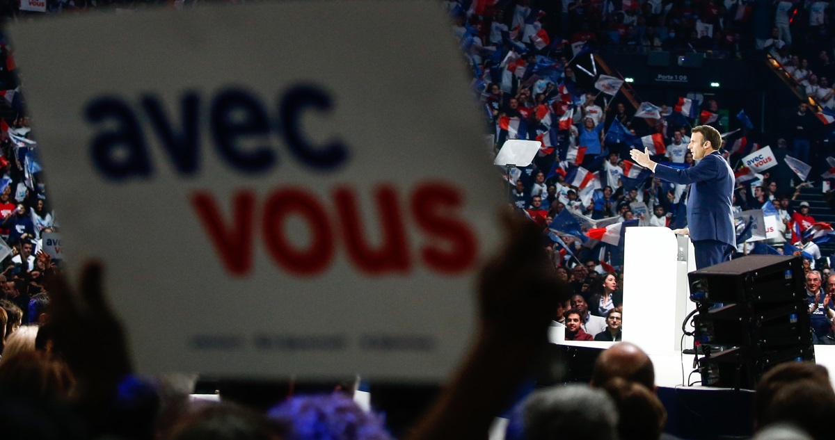 Macron en su único mitin electoral para la primera vuelta de estas presidenciales.