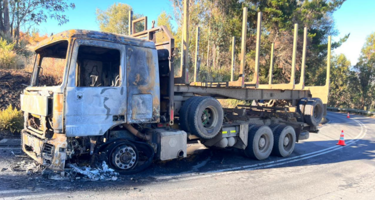 Encapuchados intimidaron a conductor de camión, lo obligaron a bajar y quemaron vehículo en Lumaco