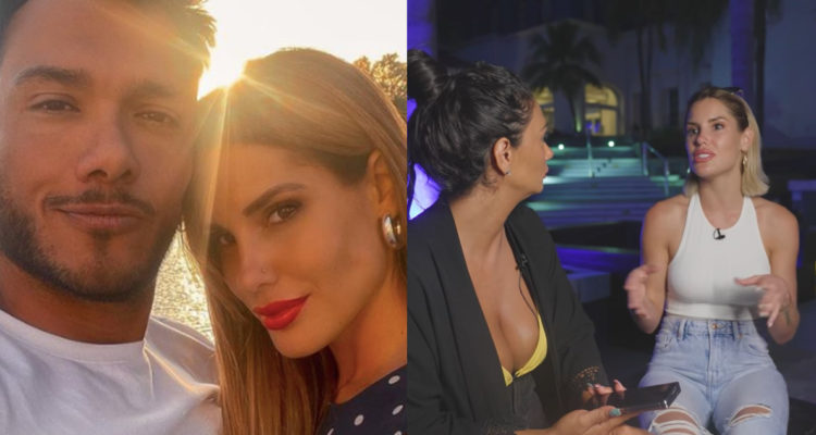 El bailarín Iván Cabrera abrazado a Gala Caldirola. A su lado, una foto de Caldirola hablando con Pamela Díaz.