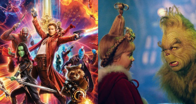 El equipo de Guardianes de la Galaxia en su segunda entrega y, a su lado, una escena de El Grinch.