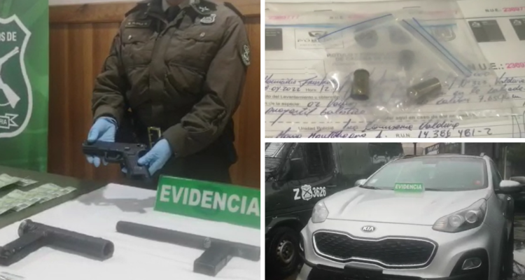 Auto robado, armas y drogas: investigan a detenidos por balacera afuera de colegio en Valdivia