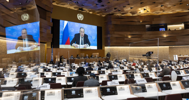 El ministro de Exteriores ruso hablando ante el Consejo de Derechos Humanos de la ONU.