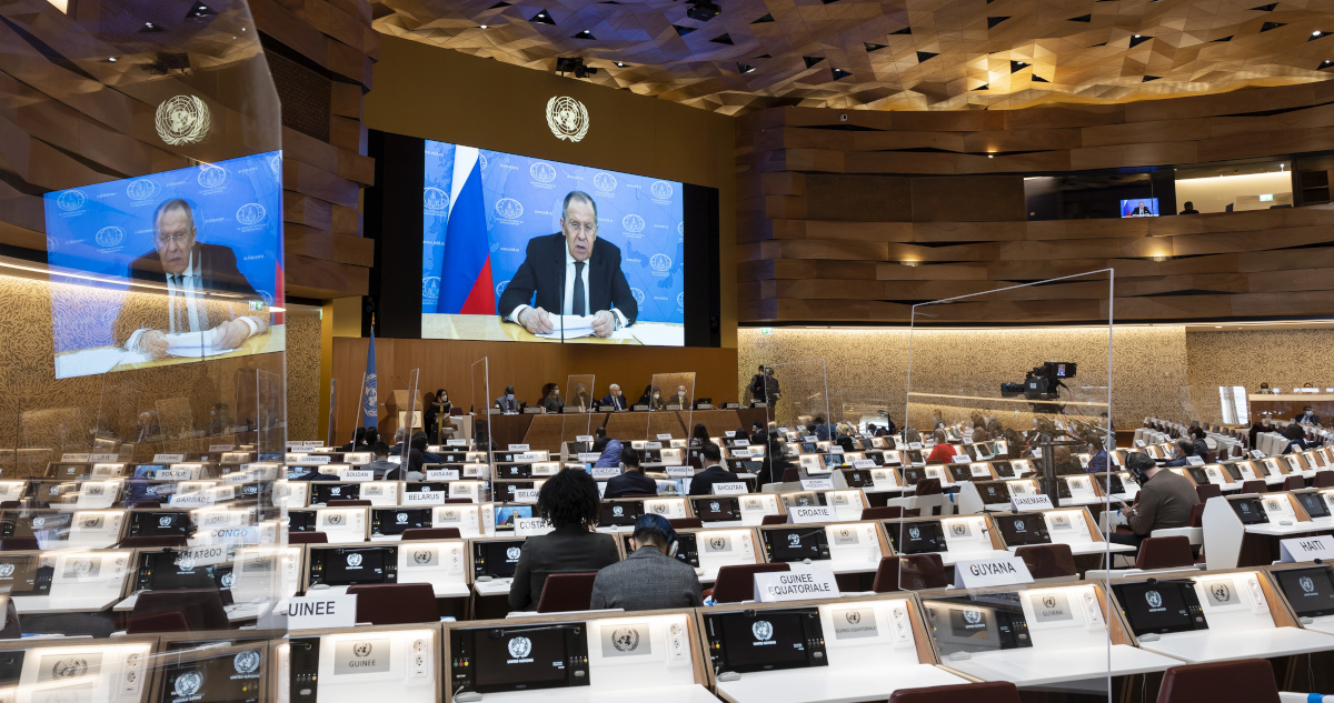 El ministro de Exteriores ruso hablando ante el Consejo de Derechos Humanos de la ONU.
