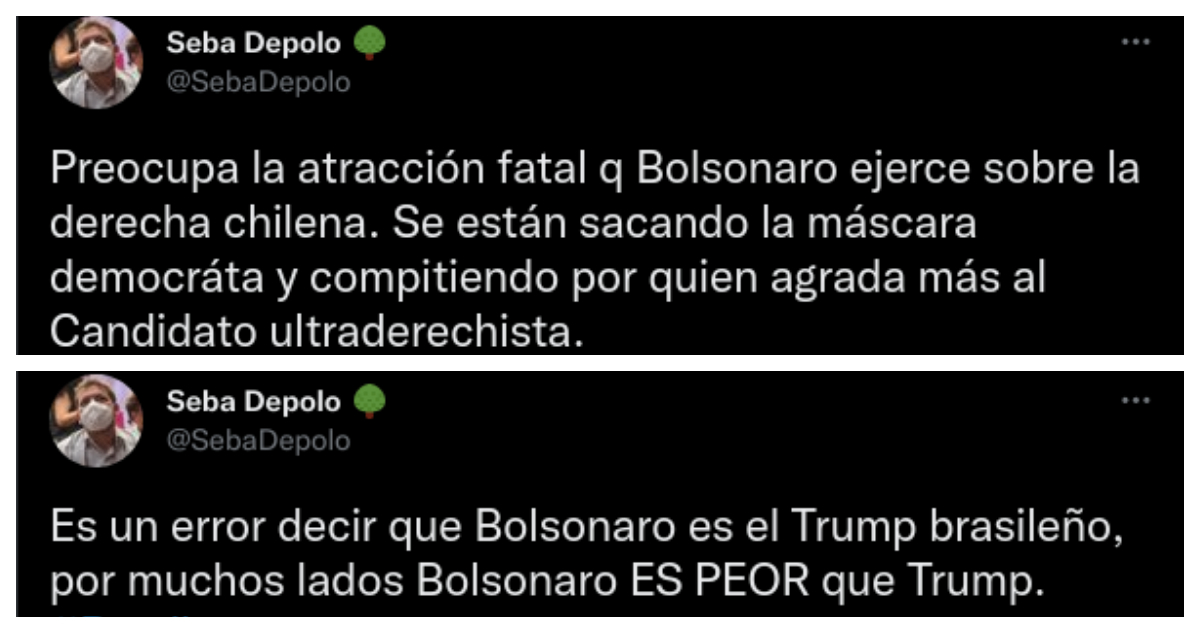 Tuits de Sebastián Depolo contra Jair Bolsonaro