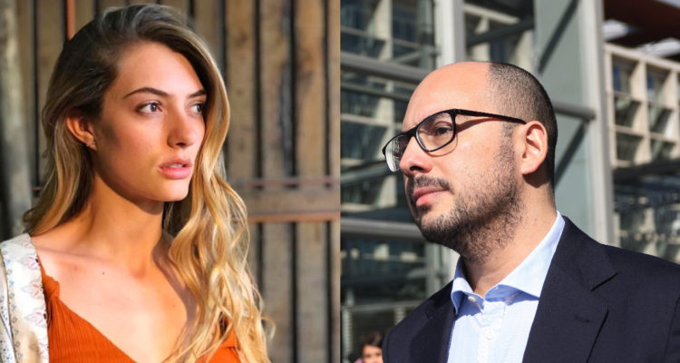 La actriz Tutu Vidaurre seria mirando a un costado. A su lado, una foto de Nicolás López.