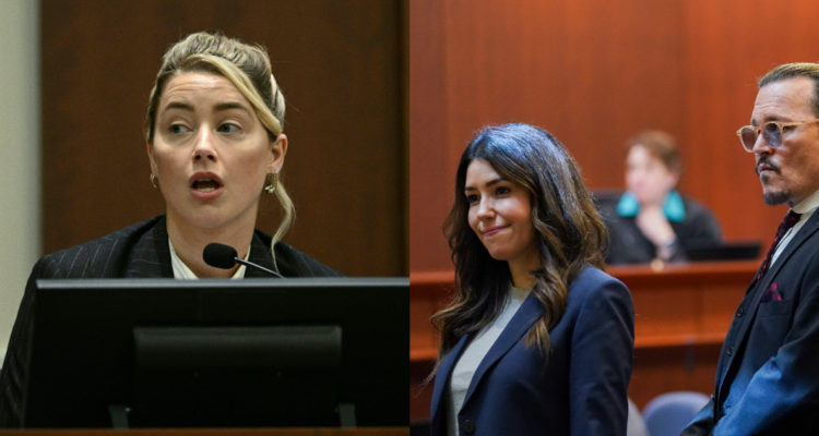 La actriz de Aquaman Amber Heard y a su lado una foto de Camille Vásquez junto a Johnny Depp.