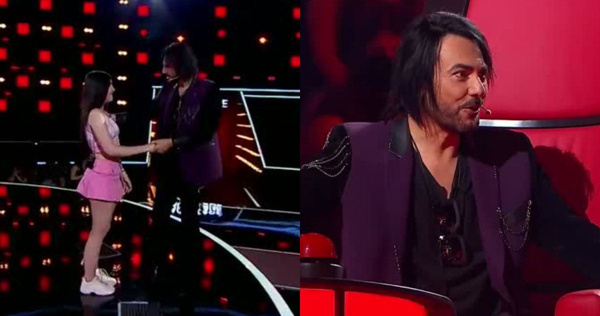 El cantante Beto Cuevas reaccionando a ver una hija de fallecido compañero en The Voice.