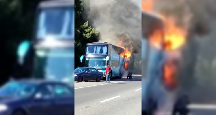 Bus se incendia en Ruta 5 sur.