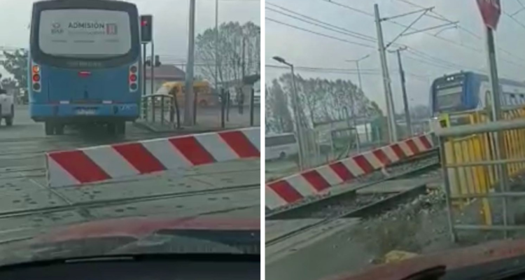 Bus sobre vía ferrea de Biotren en Coronel