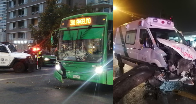 Carabineros colisionan con un Transantiago y ambulancia que iba en su auxilio impactó a otro bus