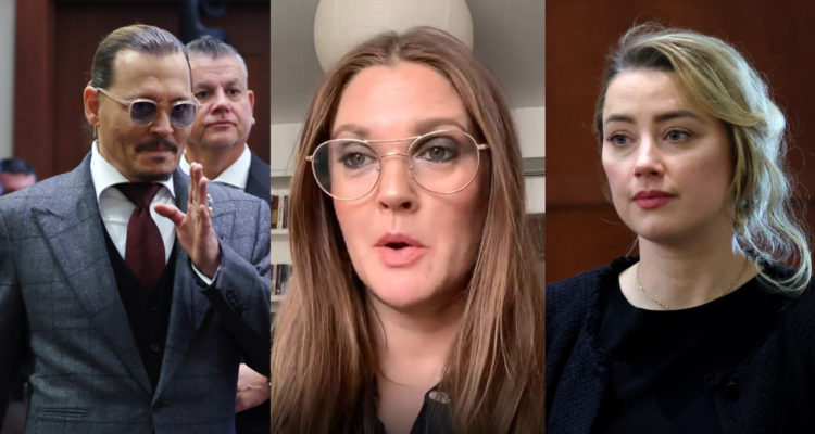 Johnny Depp, Drew Barrymore y Amber Heard, Depp y Heard están en su juicio de difamación, Drew aparece en el video en el que se disculpa.