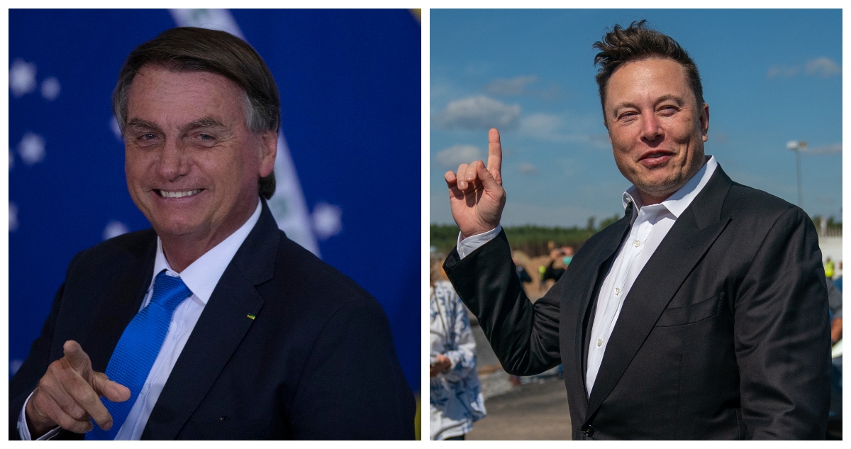 Composición de fotos de Jair Bolsonaro y Elon Musk.