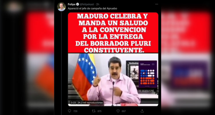 Felipe Kast tuitea falso video de Maduro saludando la CC: “Apareció el jefe de campaña del Apruebo”