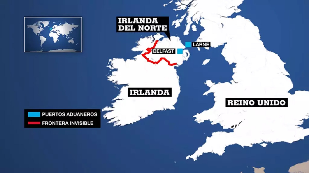 Mapa de la configuración de la frontera entre Irlanda e Irlanda del Norte tras el acuerdo del Brexit.