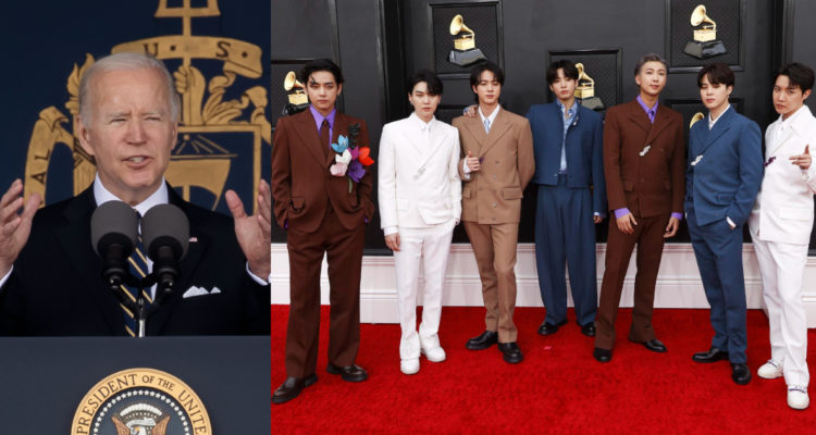 Jose Biden y el grupo coreano BTS. La boyband estará en la Casa Blanca el martes 31 de mayo.