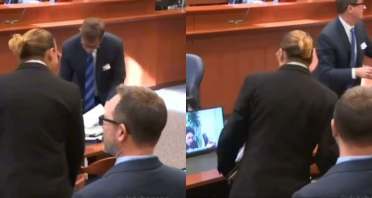 El actor Johnny Depp reaccionando al ver a la amiga de Amber Heard.