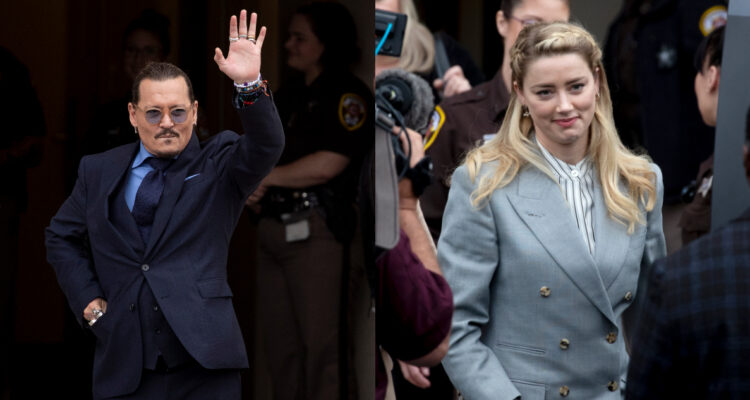 Johnny Depp y Amber Heard a las afueras de tribunales. Durante el martes un falso barco pirata se posó en las afueras del edificio.