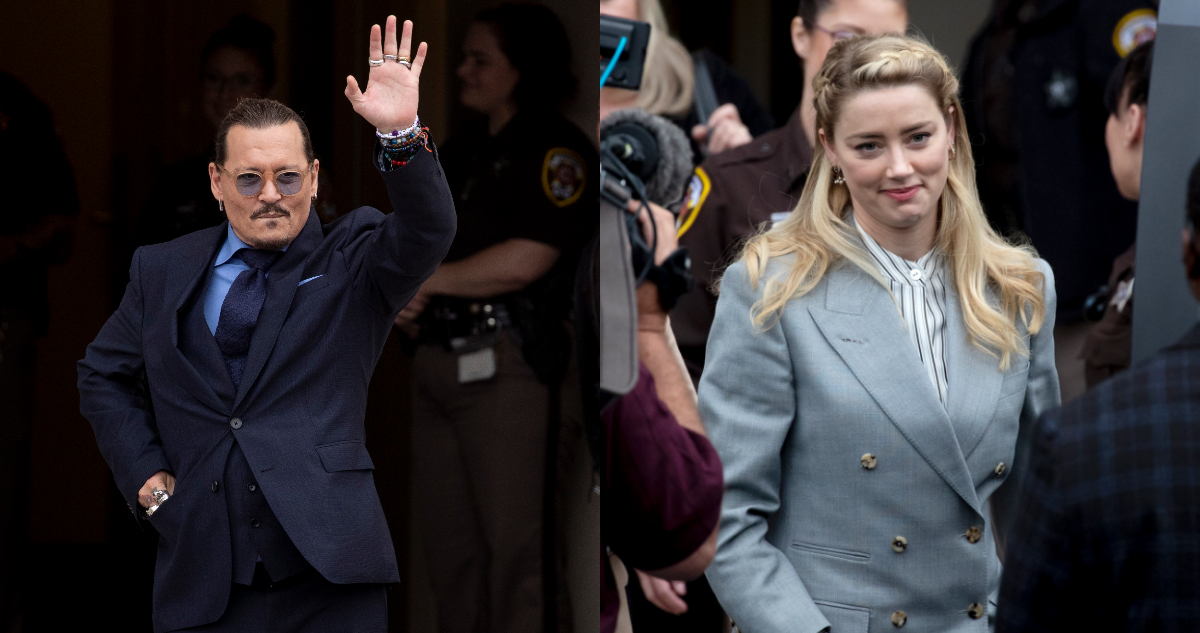 Johnny Depp y Amber Heard a las afueras de tribunales. Durante el martes un falso barco pirata se posó en las afueras del edificio.