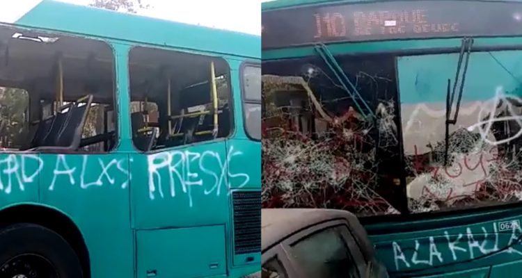 Nuevos incidentes en Liceo de Aplicación: bus fue severamente dañado por encapuchados