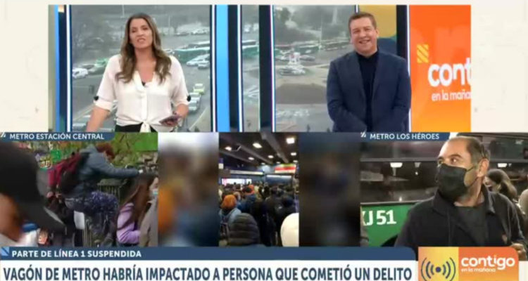 El matinal Contigo en la mañana cuando Luis Ugalde entrevista a transeúntes por el corte de Metro de Santiago.