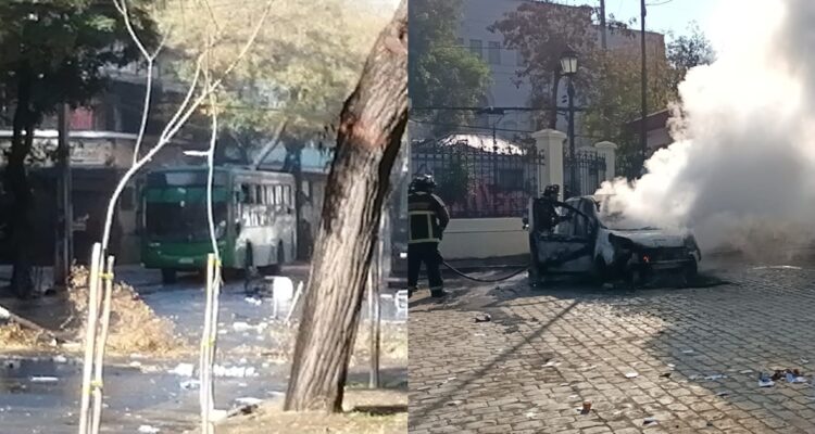 Intentan incendiar bus afuera del Liceo Barros Borgoño: en el INBA quemaron furgón y dos motos