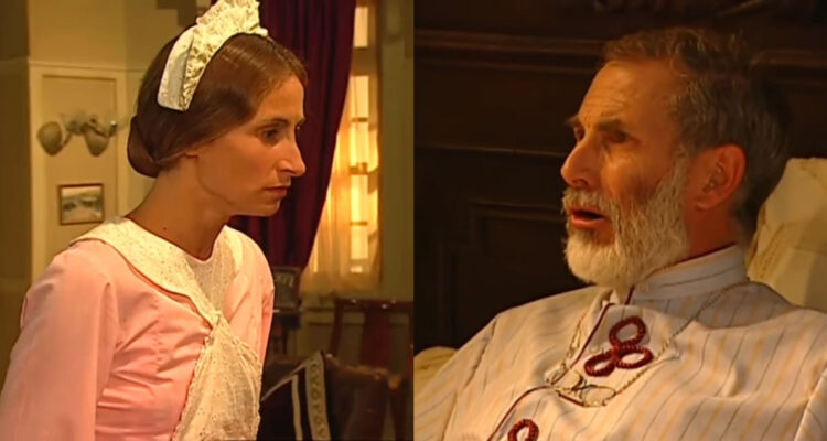 Una de las escenas eliminadas de la teleserie Pampa Ilusión, donde se ve a la asesora del hogar enojada mientras que el villano de la ficción llama a su hijo.