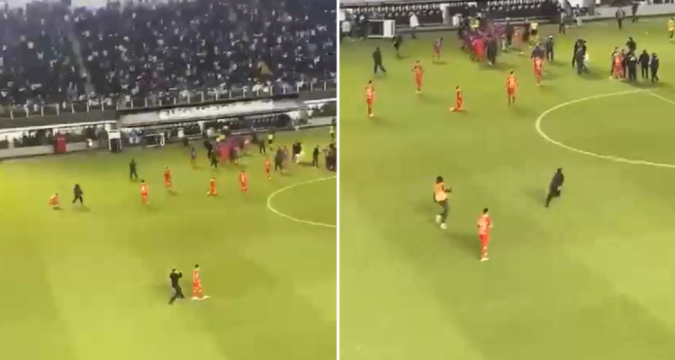 Santos vs La Calera: hincha local agredió por la espalda a jugador chileno.