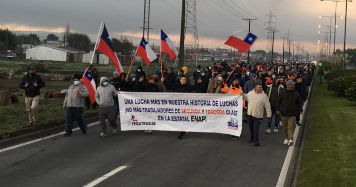 Trabajadores de Enap se manifiestan en costanera de Hualpén y provocan enorme taco.