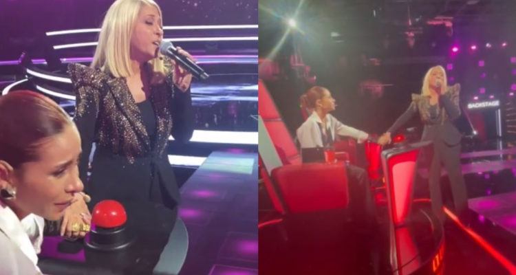 La cantante mexicana Yuri cantándole a Cami en el set de The Voice.