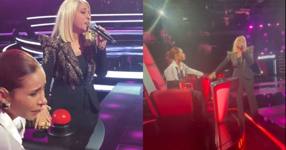 La cantante mexicana Yuri cantándole a Cami en el set de The Voice.