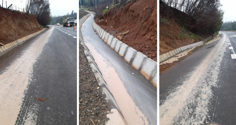 Collipulli: aceite de pescado cae de camión y líquido habría llegado al lecho del río Renaico