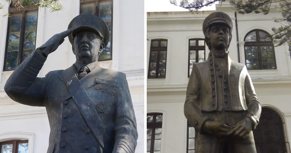 Armada retira estatua de José Toribio Merino del frontis del Museo Nacional de Valparaíso y la reemplaza por la de un joven Prat.