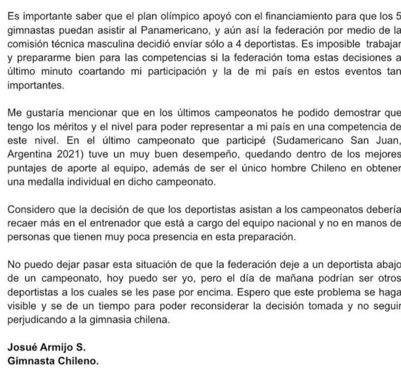 Extracto carta de Josué Armijo.