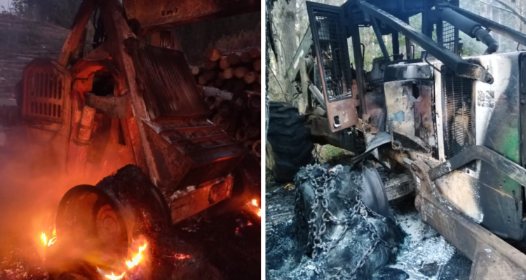 ORT de la CAM destruye maquinaria durante ataque incendiario a faena forestal en Lumaco.