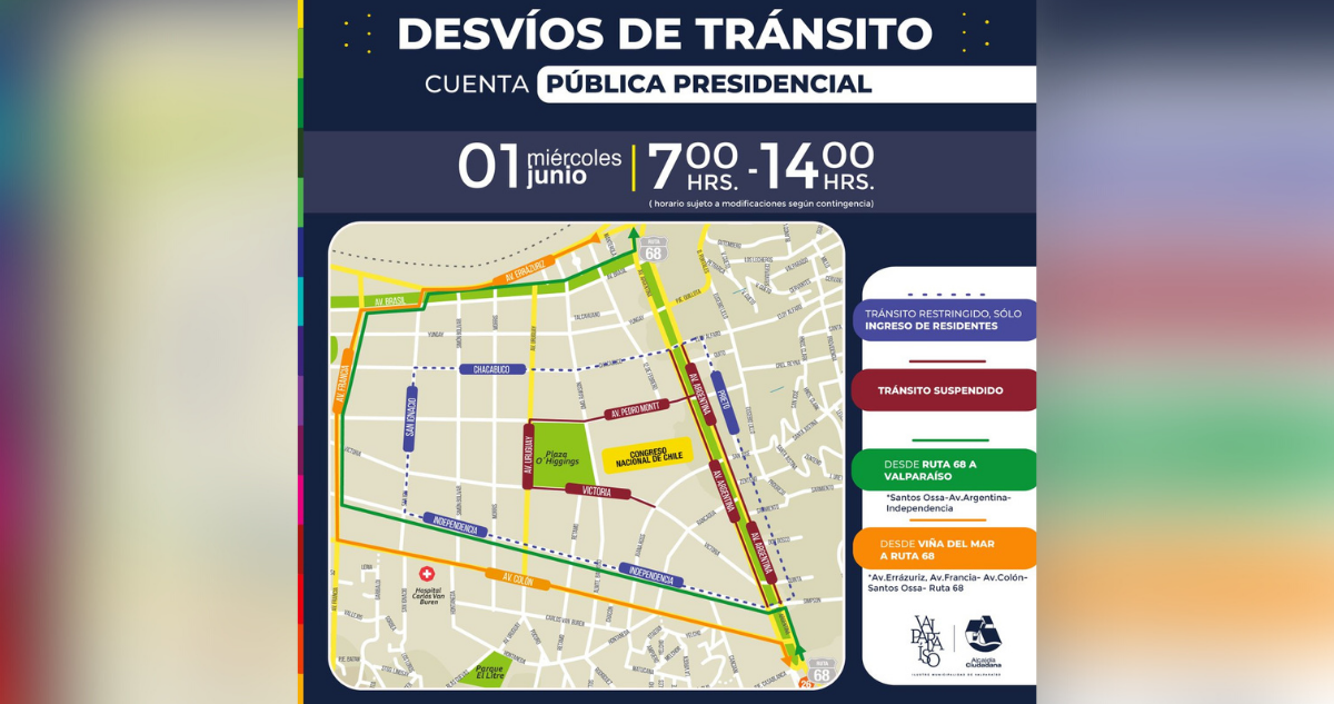 Cuenta Pública 2022: conoce los cortes y desvíos de tránsito en Valparaíso