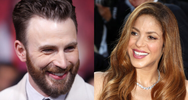 Chris Evans sonriendo en una alfombra roja. A su lado, una foto de Shakira saludando al público en el festival de Cannes.