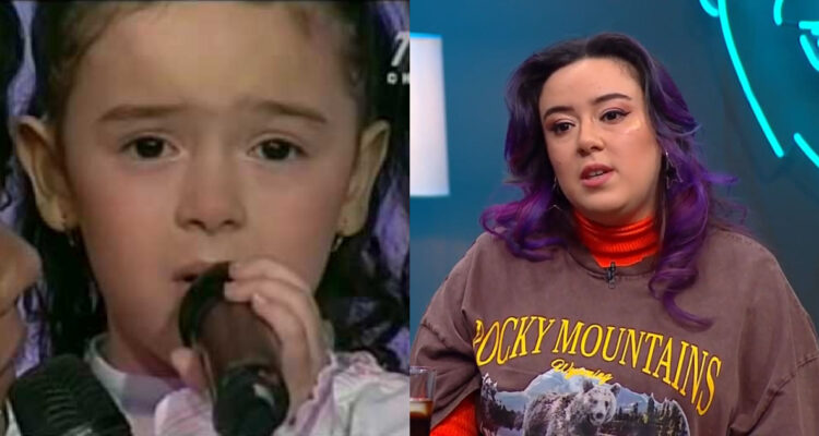 Christell Rodríguez en el programa Rojo. En la otra imagen, la misma artista a los 24 años.