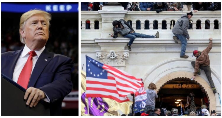 Imagen compuesta por una fotografía del expresidente Donald Trump y otra del asalto al Capitolio de los EEUU.