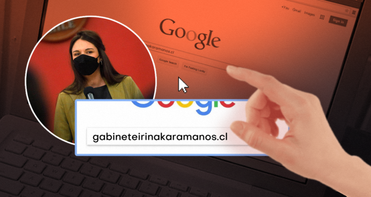 Composición gráfica con fotografía de Irina Karamanos y una búsqueda en Google