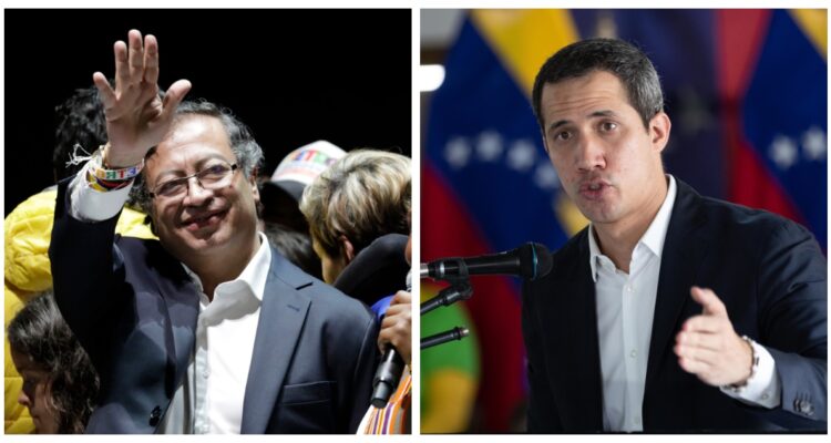 Una fotografía de Gustavo Petro y otra de Juan Guaidó.