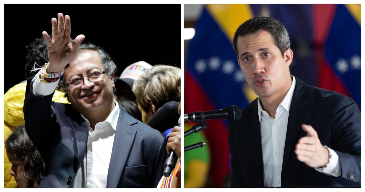 Una fotografía de Gustavo Petro y otra de Juan Guaidó.