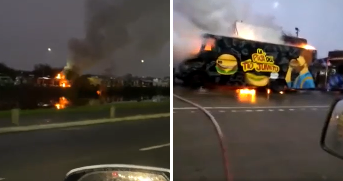 Incendio destruye food truck en sector Brisas del Sol en Talcahuano.