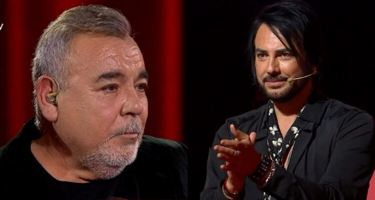 El cantante Jorge Caraccioli y Beti Cuevas en el set de The Voice.