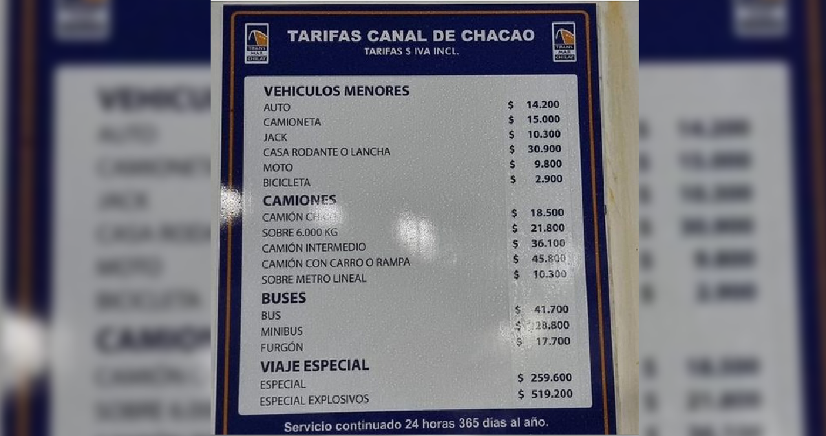 Precios transporte canal Chacao