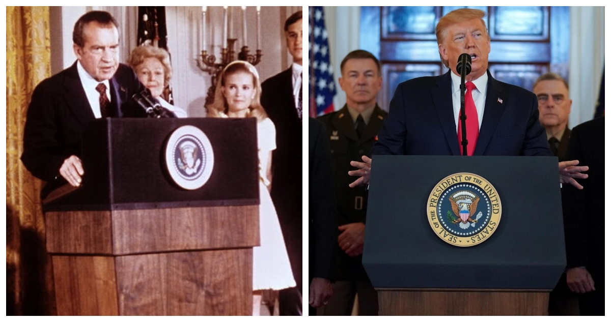 Una fotografía de Richard Nixon y otra de Donald Trump.