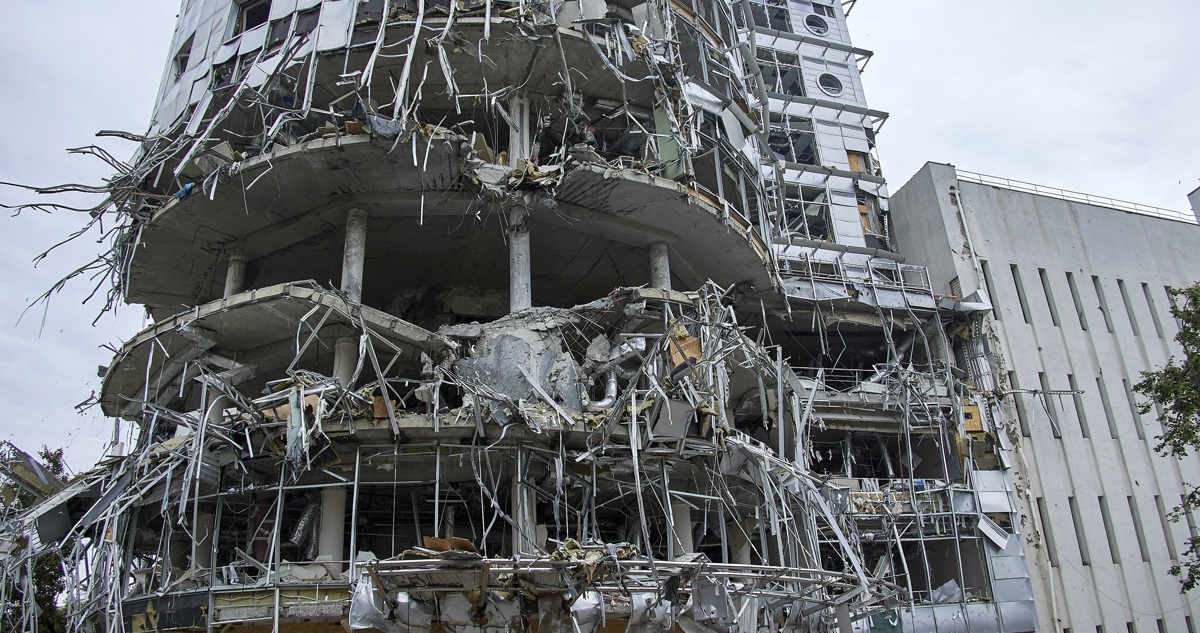 Destrucción de un edificio en Ucrania.