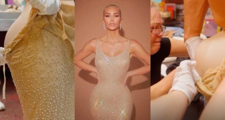 Kim Kardashian probando vestido de Marilyn Monroe