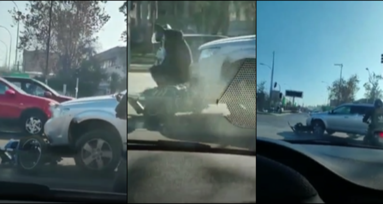 Captan a conductor y motociclista peleando en Santiago