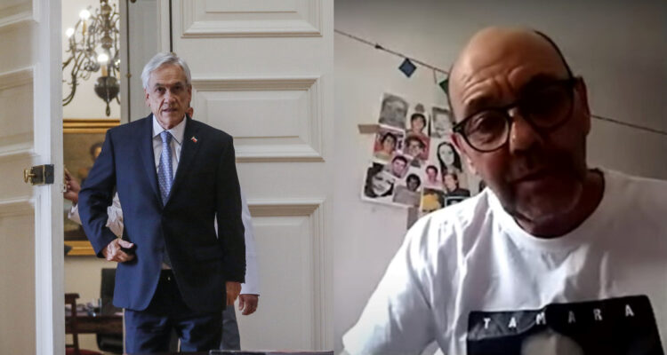 El exPresidente Sebastián Piñera. A su lado, una foto de la entrevista a El Comandante Ramiro.