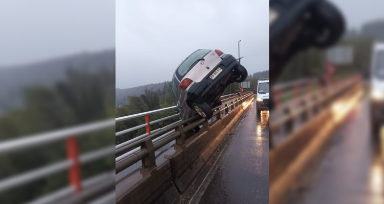 automóvil a punto de caer desde puente Malleco